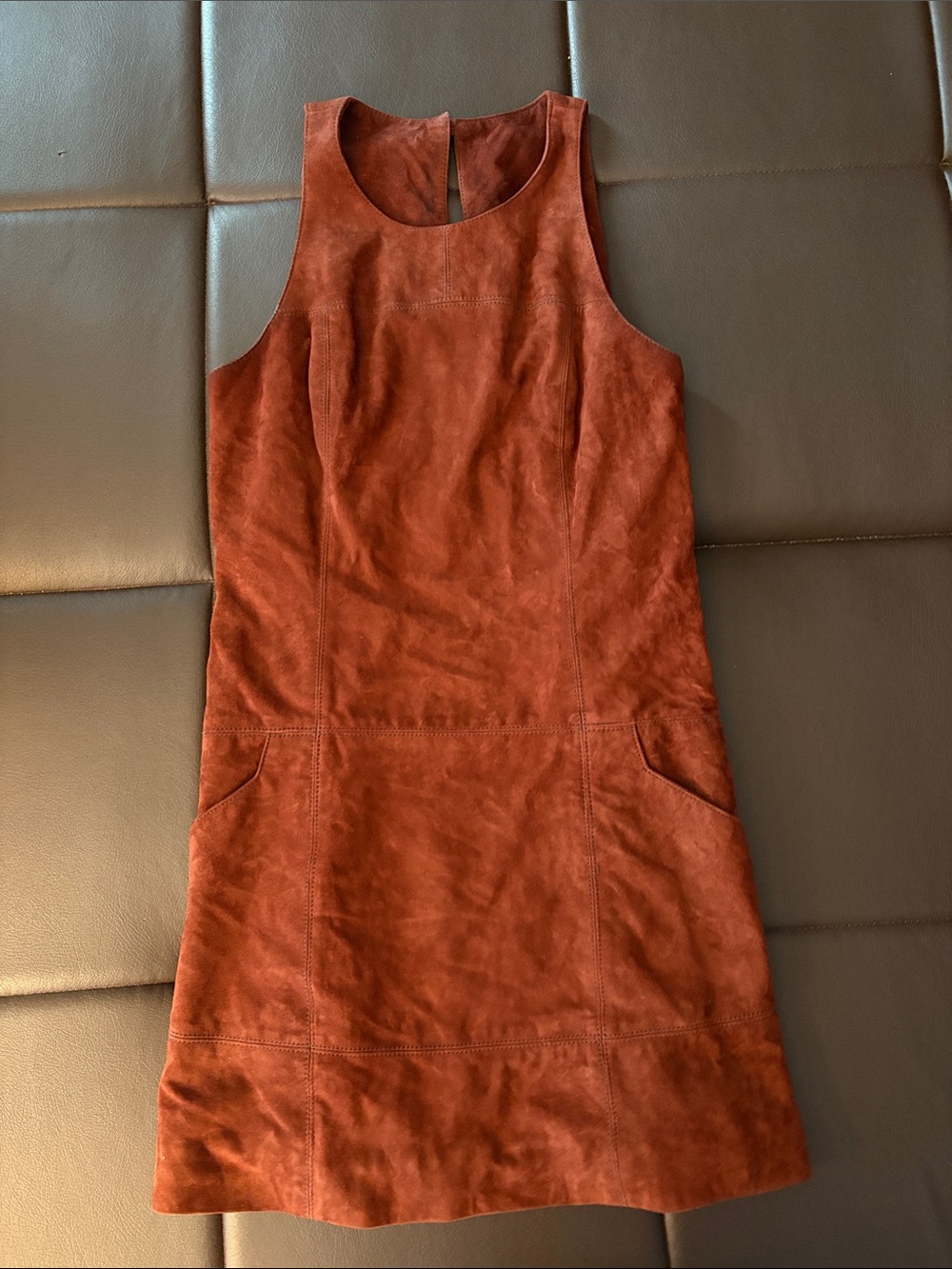 Anthropologie Suede Sleeveless Shift Dress - Rust Brown